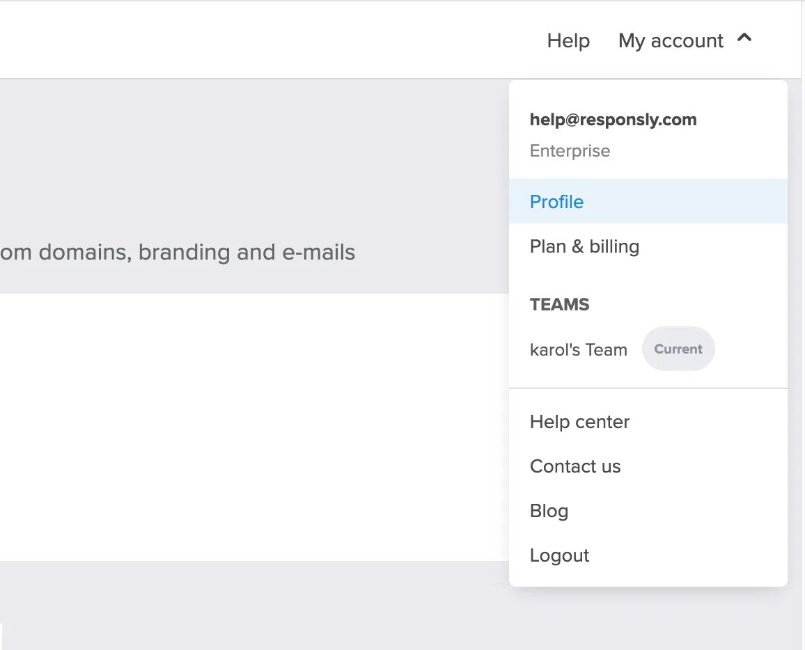 Profile menu with avatar