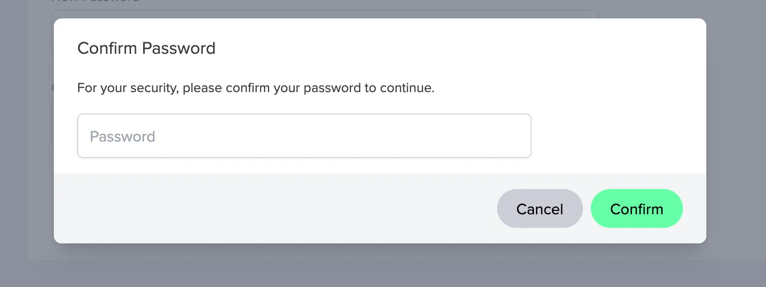 Password confirmation screen
