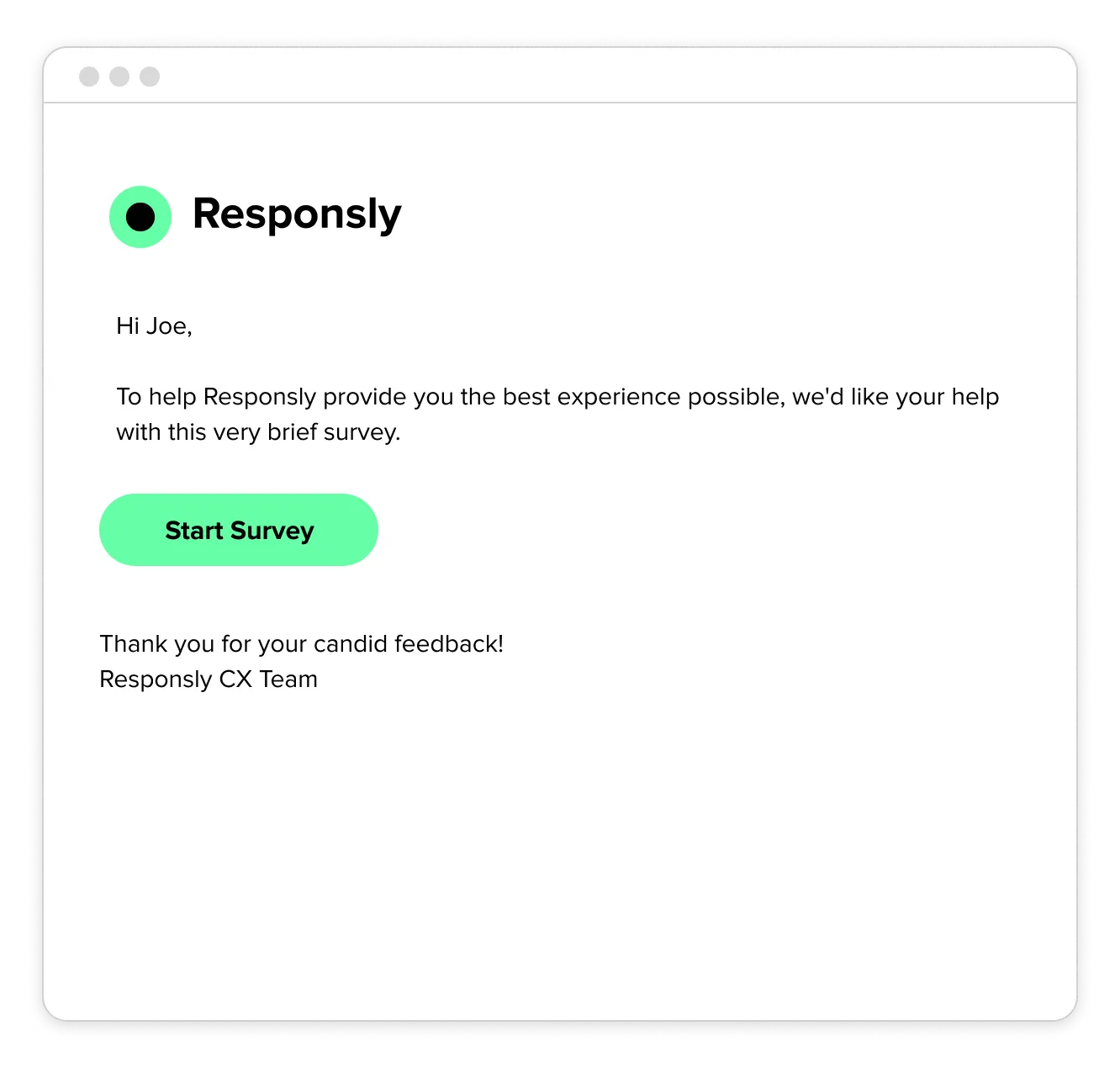 Survey invite button customer satisfaction email example built with Responsly