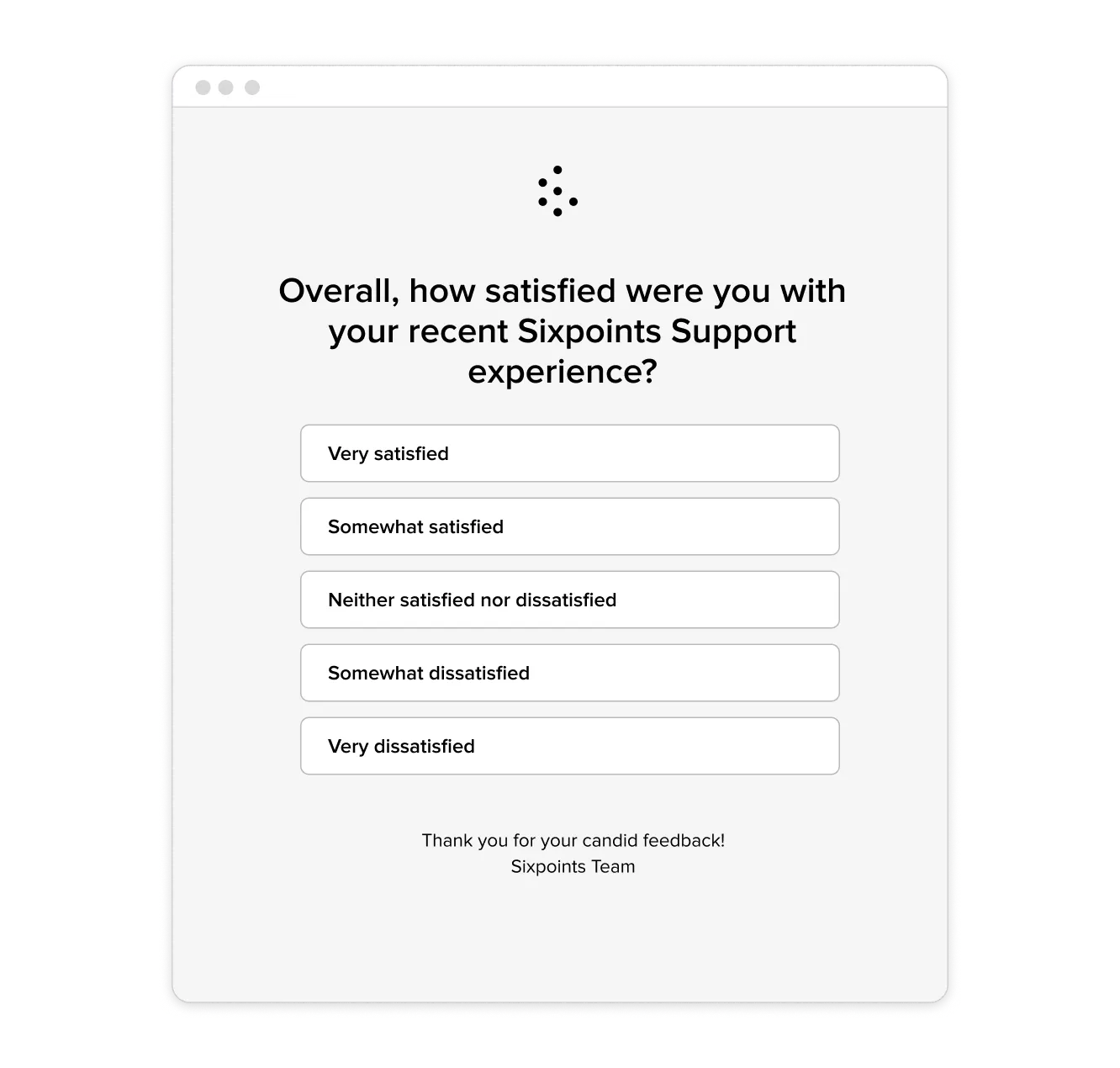 Multiple-choice list customer satisfaction email example built with Responsly