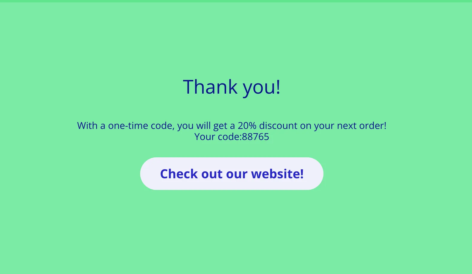 End page with discount code
