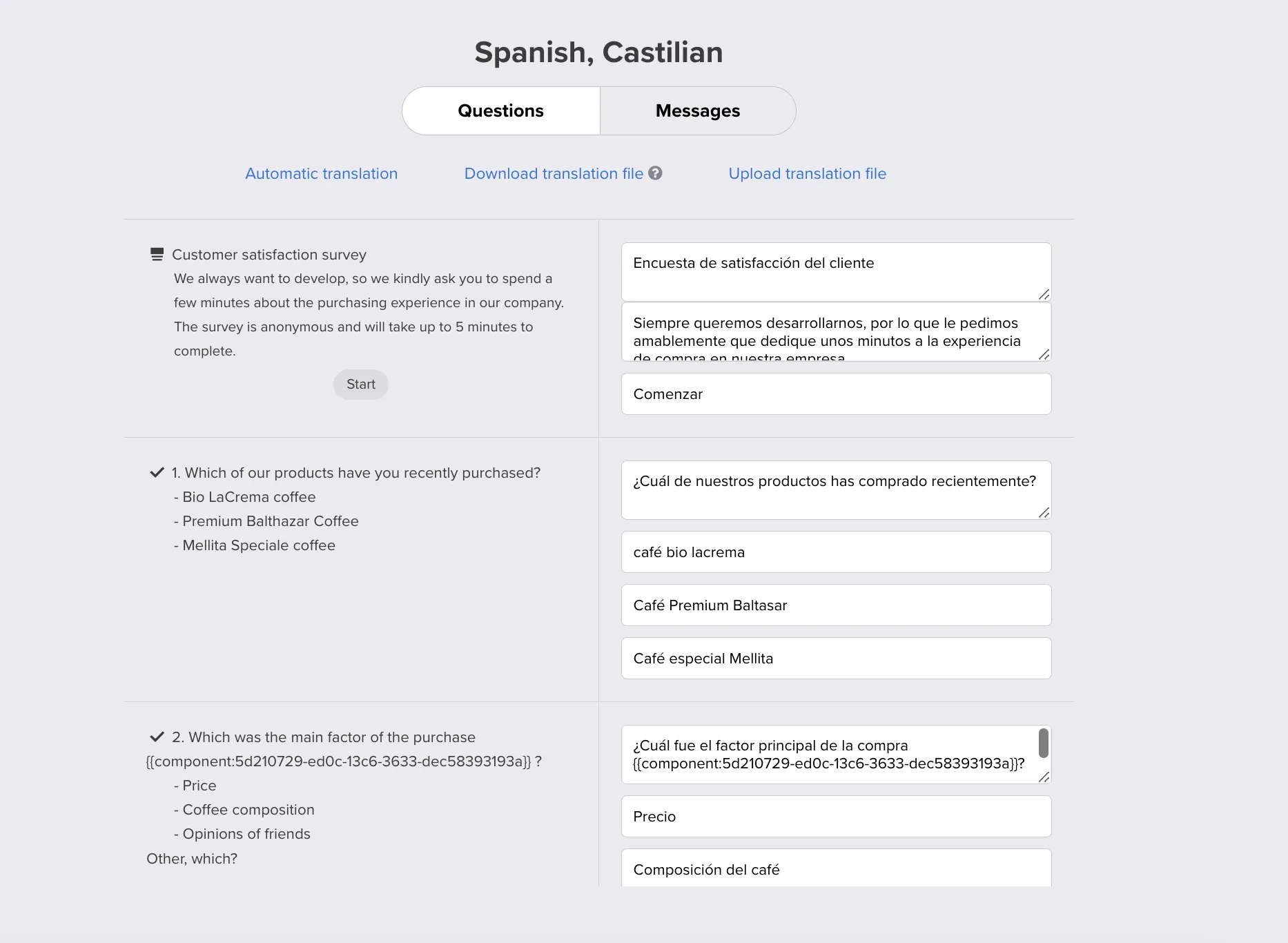 Translation settings