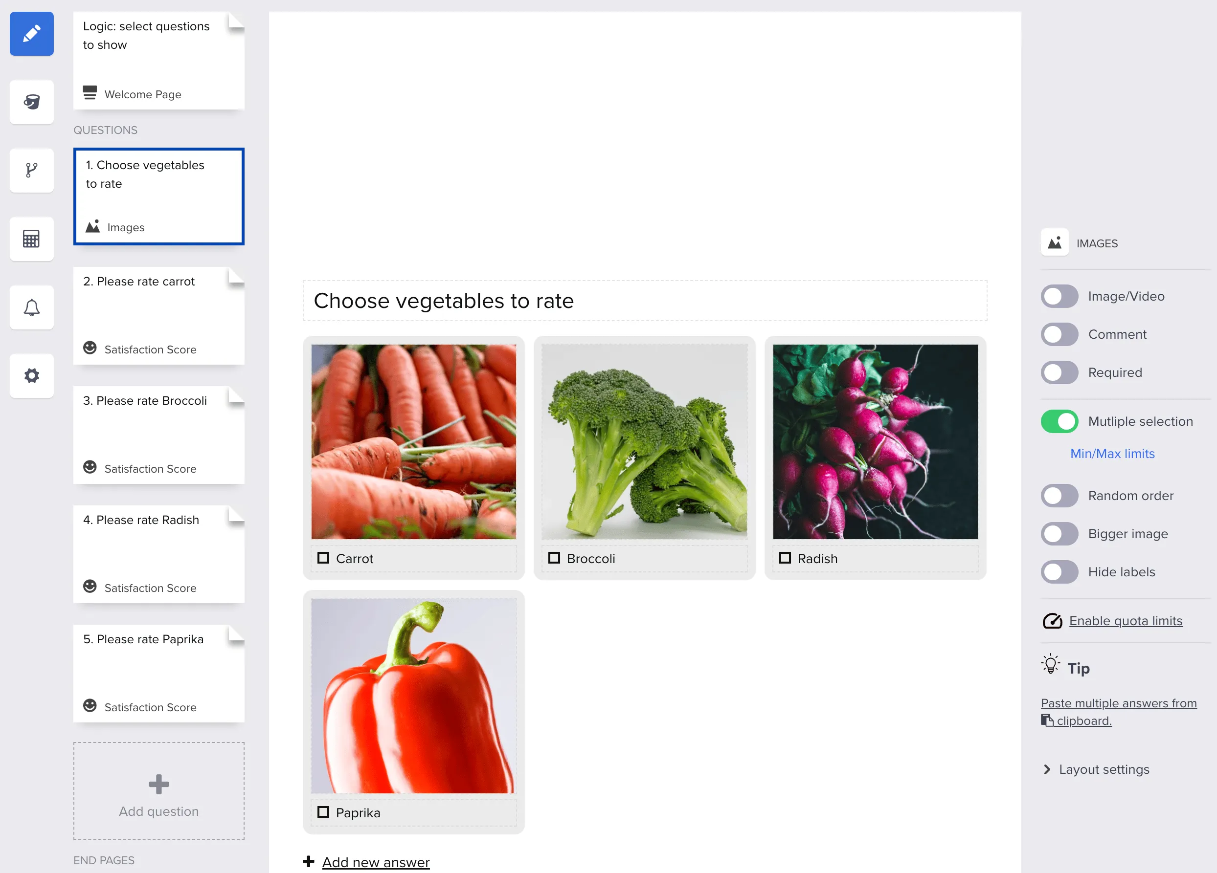 Vegetable selection question