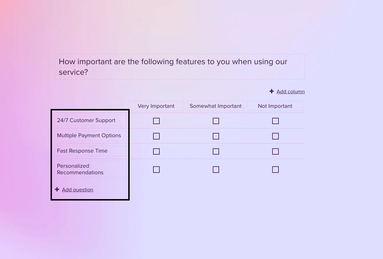 Statements in matrix
