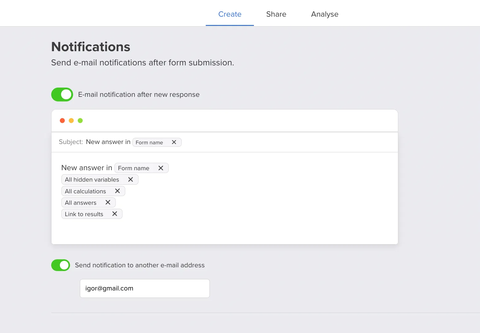 Notification settings for owner