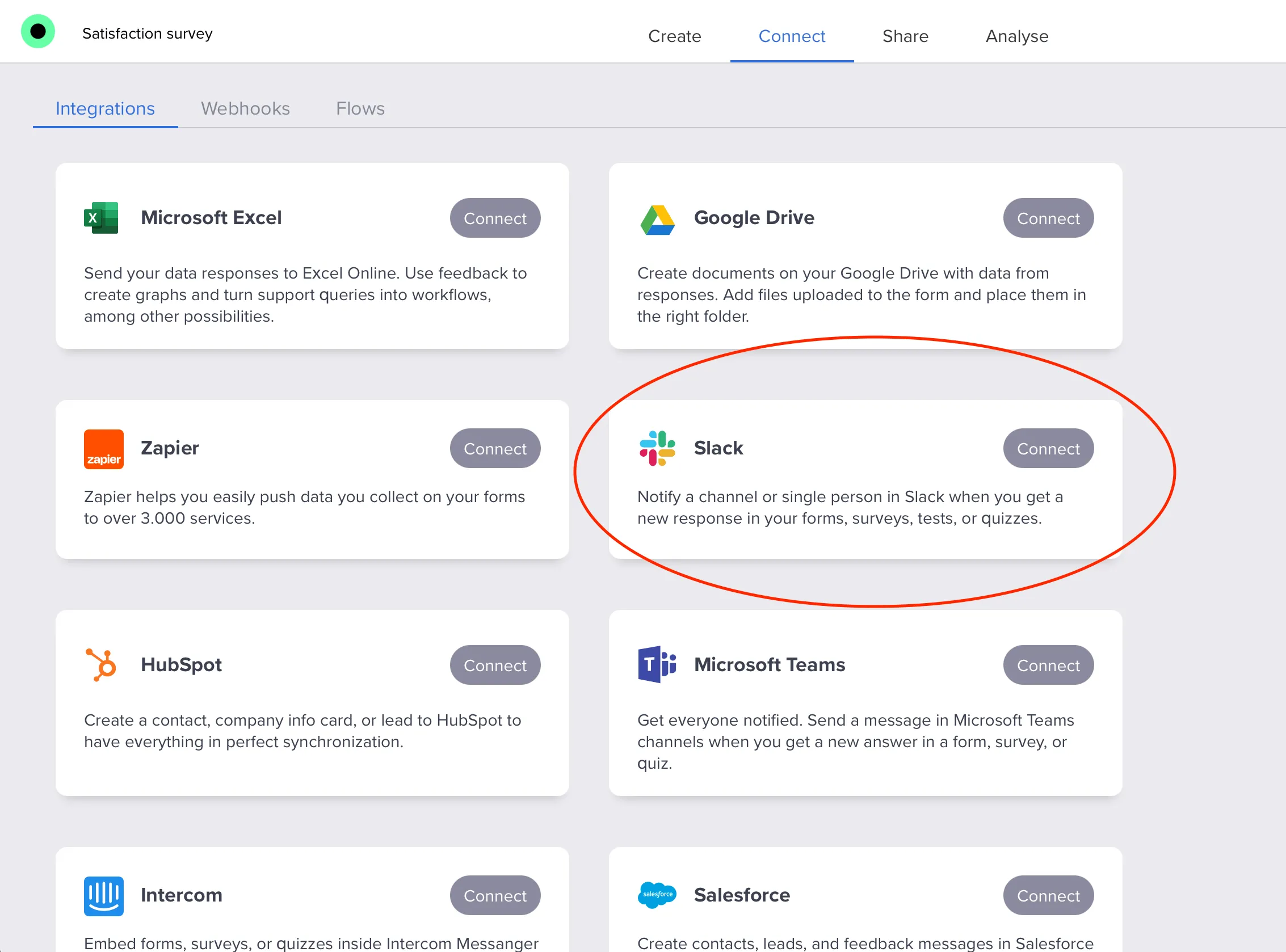 Slack integration in Connect tab