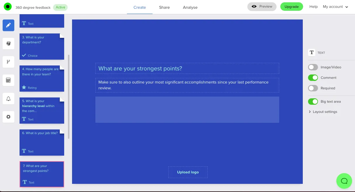Free text question example