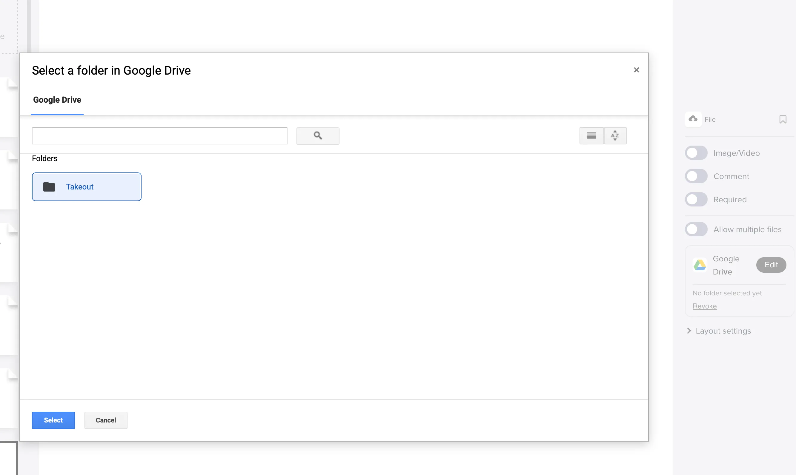 Select destination folder in Google Drive