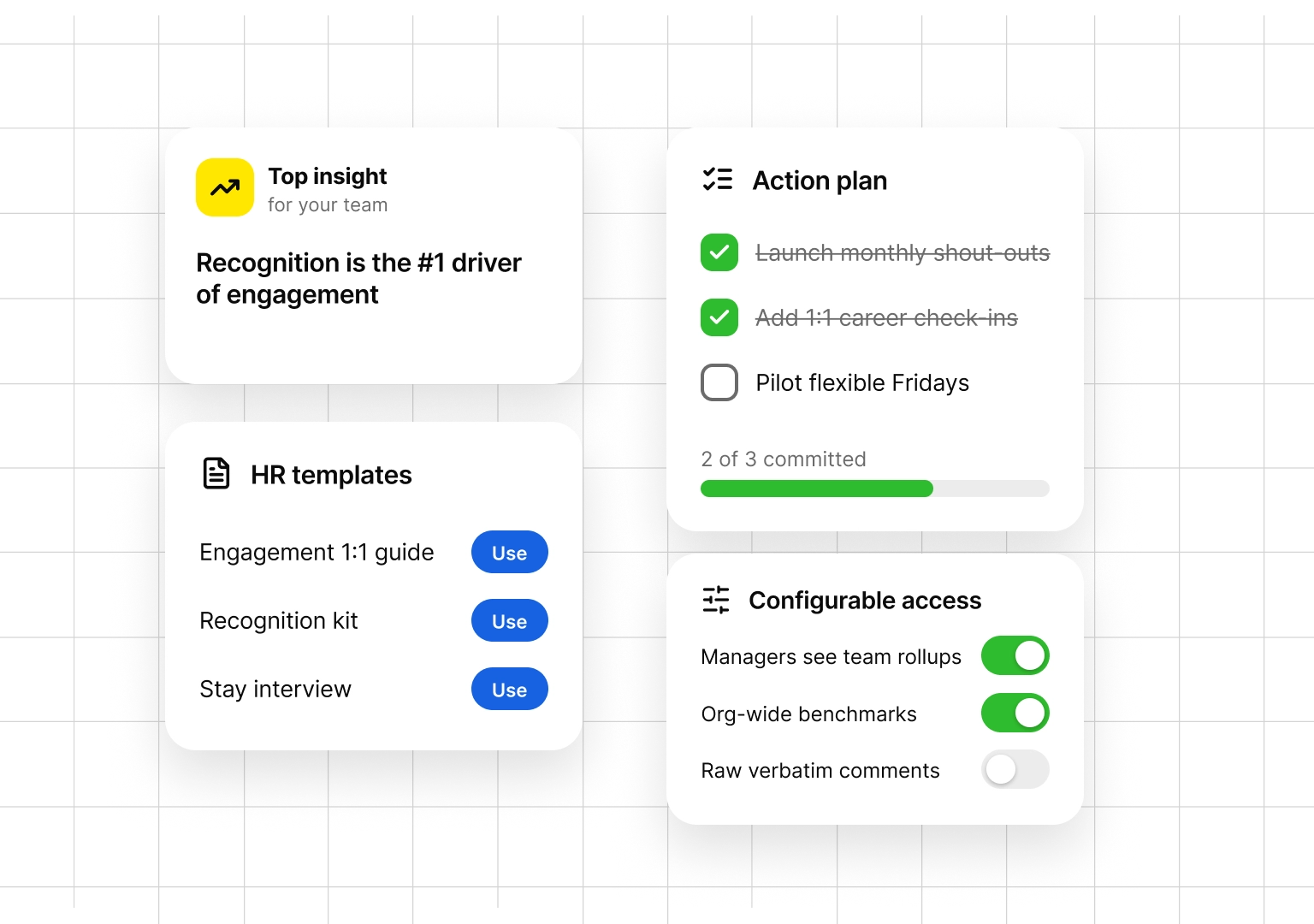 Manager dashboard showing team engagement and pulse survey trends