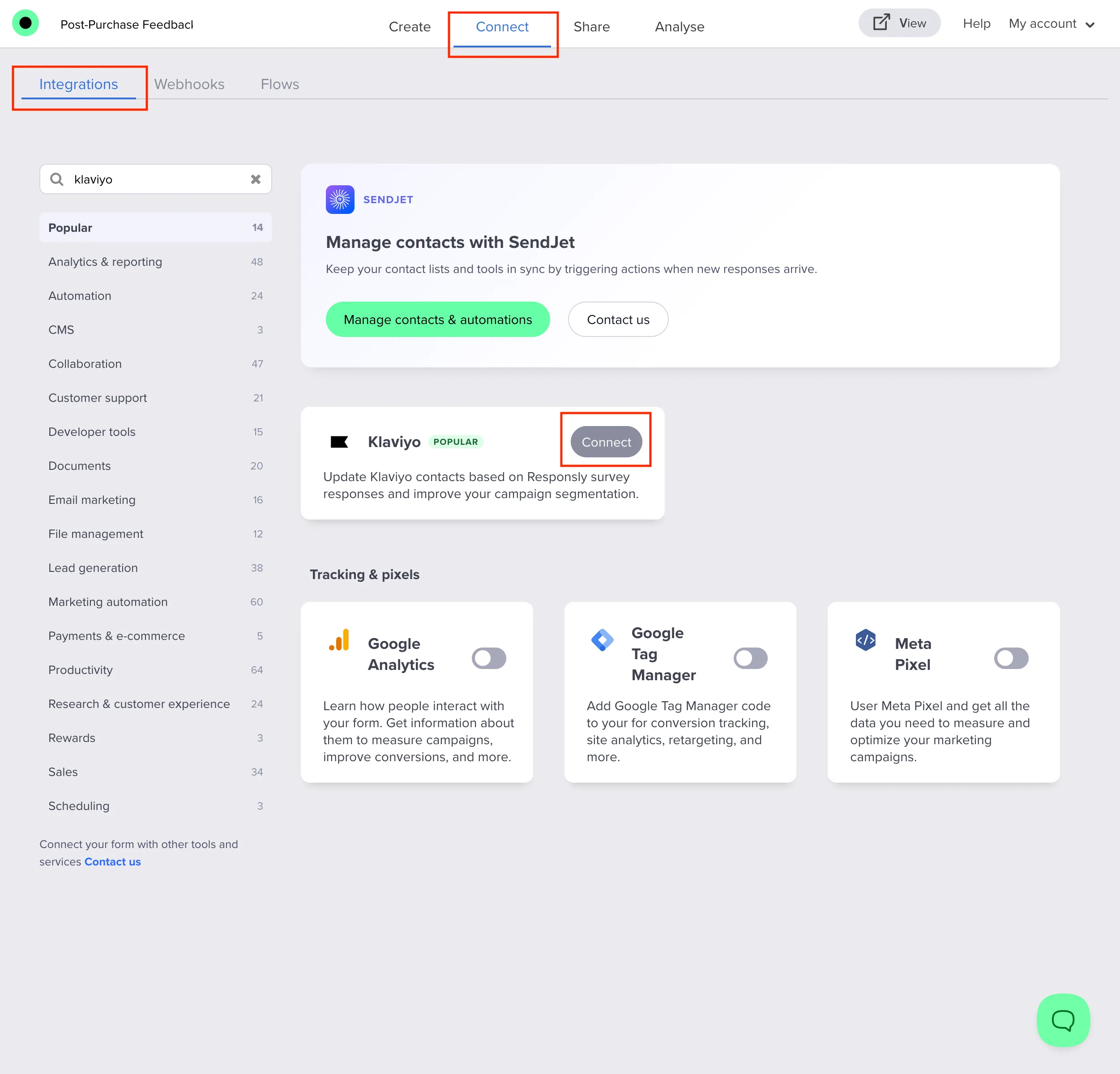 Choose Klaviyo from the Integrations list