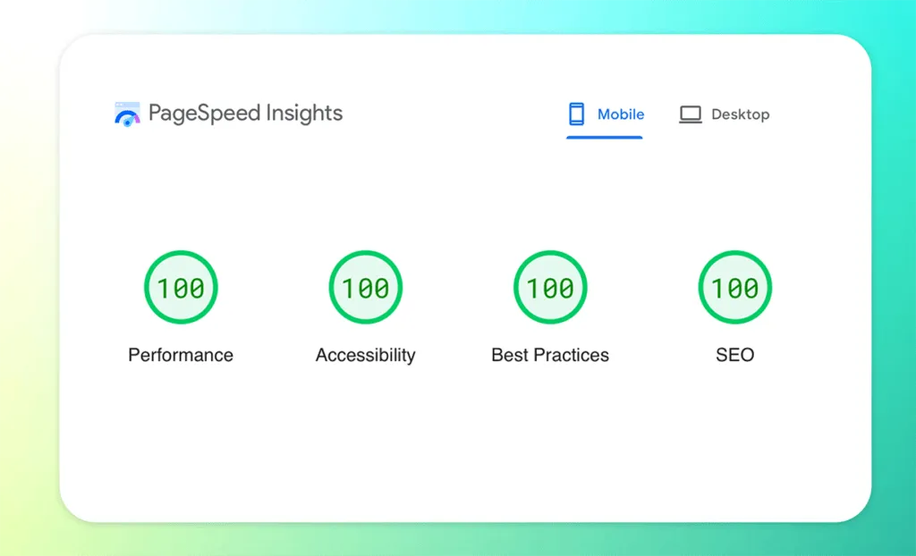 Lighthouse score example for a fast SaaS product website