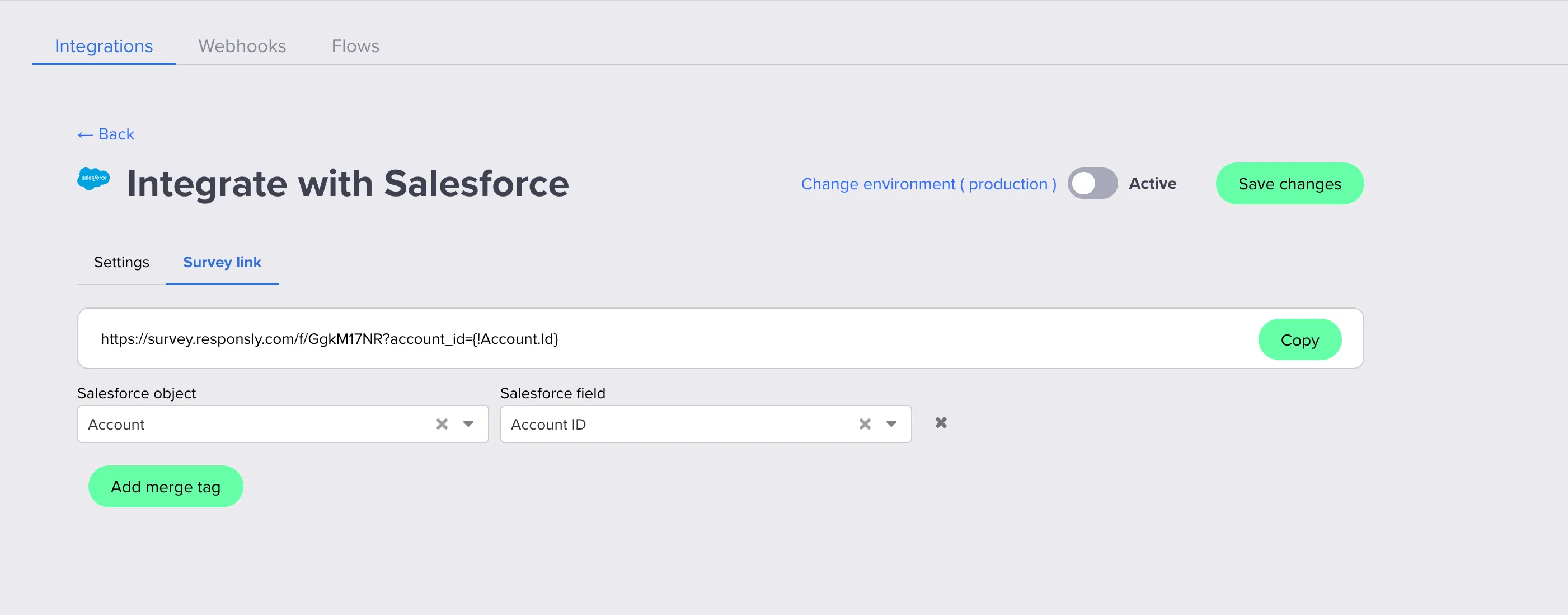Configuring Salesforce survey link with merge tags in Responsly